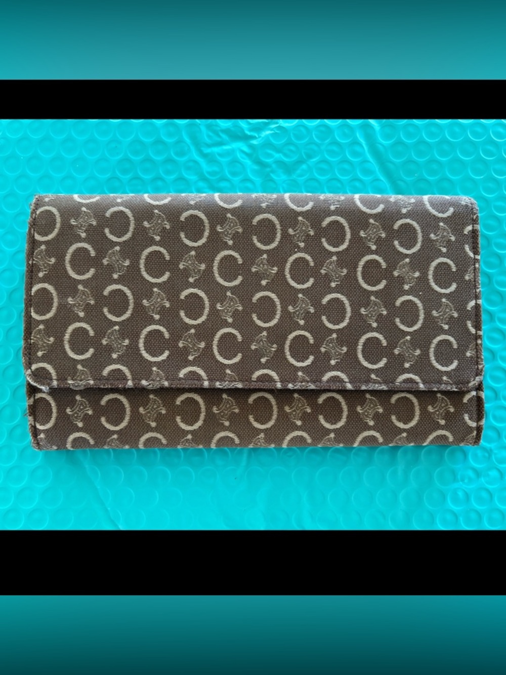 Authentic CELINE Macadam Long Wallet with brown leather interior